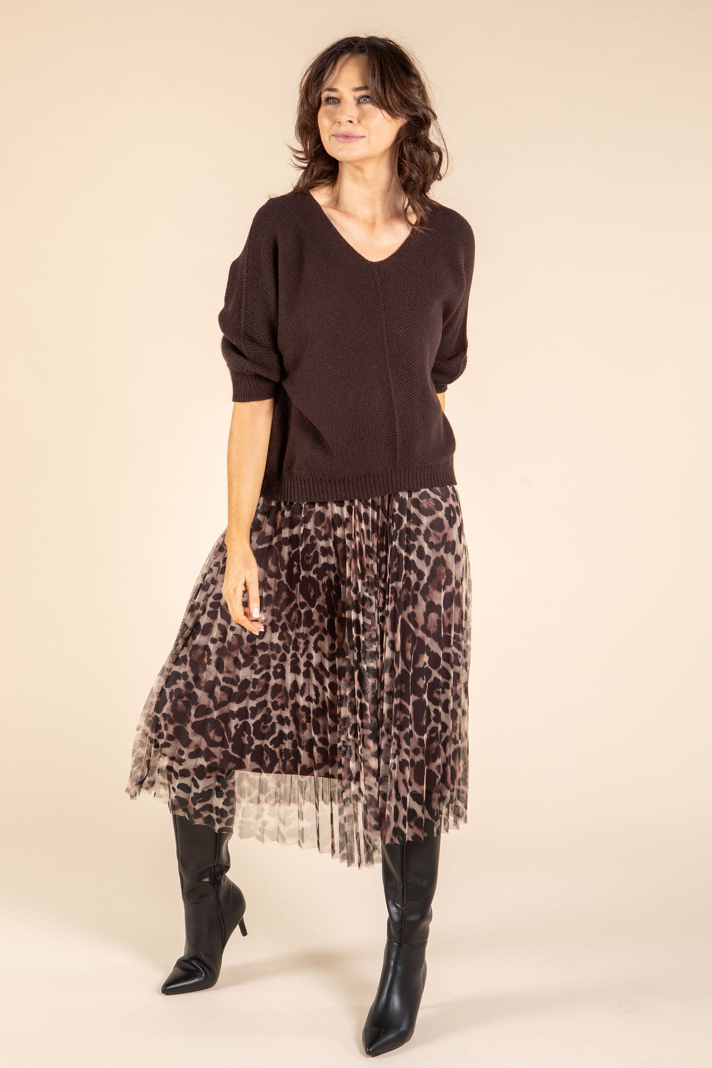 Aurora 2 in 1 Knit & Plisse Leopard Dress