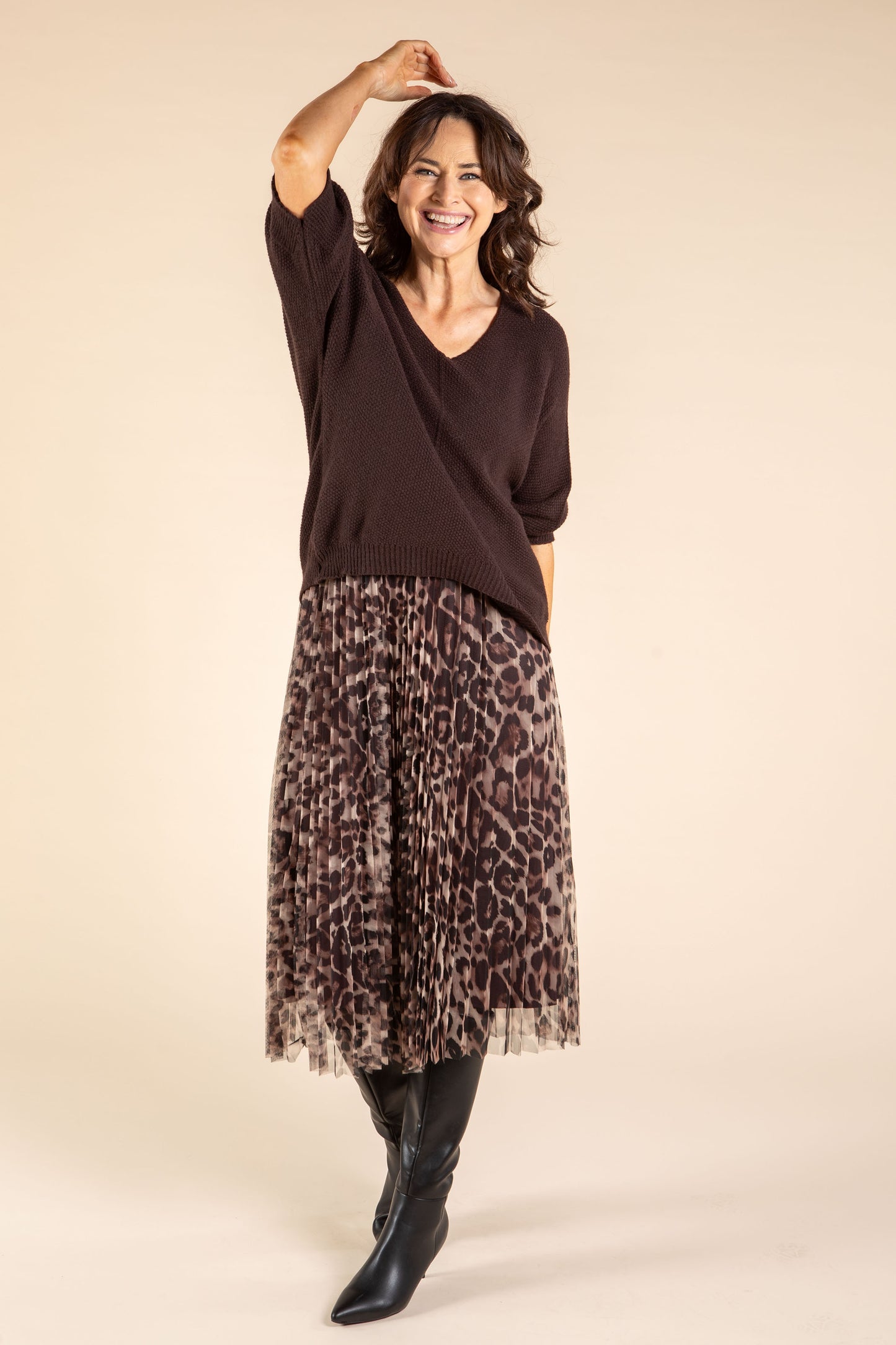 Aurora 2 in 1 Knit & Plisse Leopard Dress