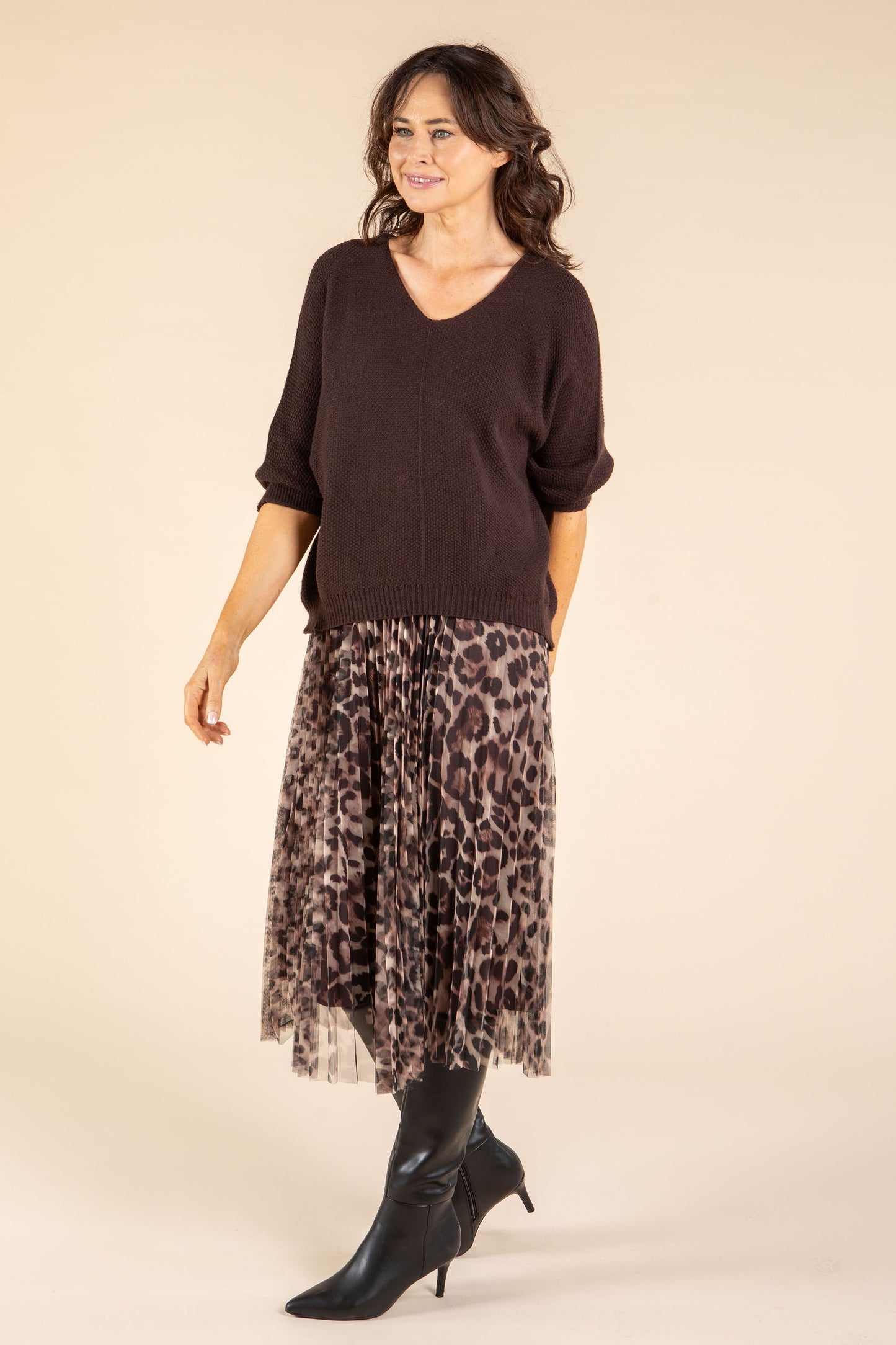 Aurora 2 in 1 Knit & Plisse Leopard Dress