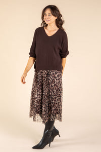 Aurora 2 in 1 Knit & Plisse Leopard Dress