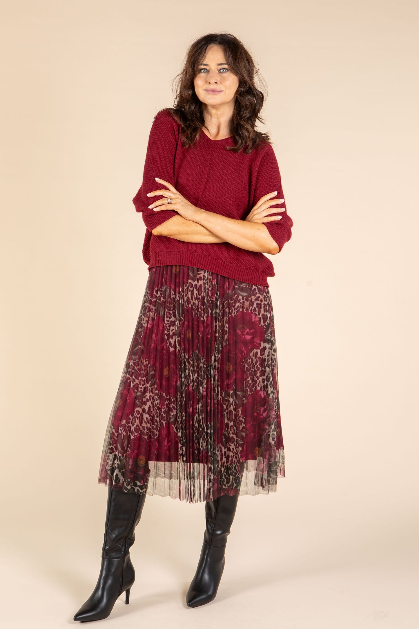 Aurora 2 in 1 Knit & Plisse Leopard Dress