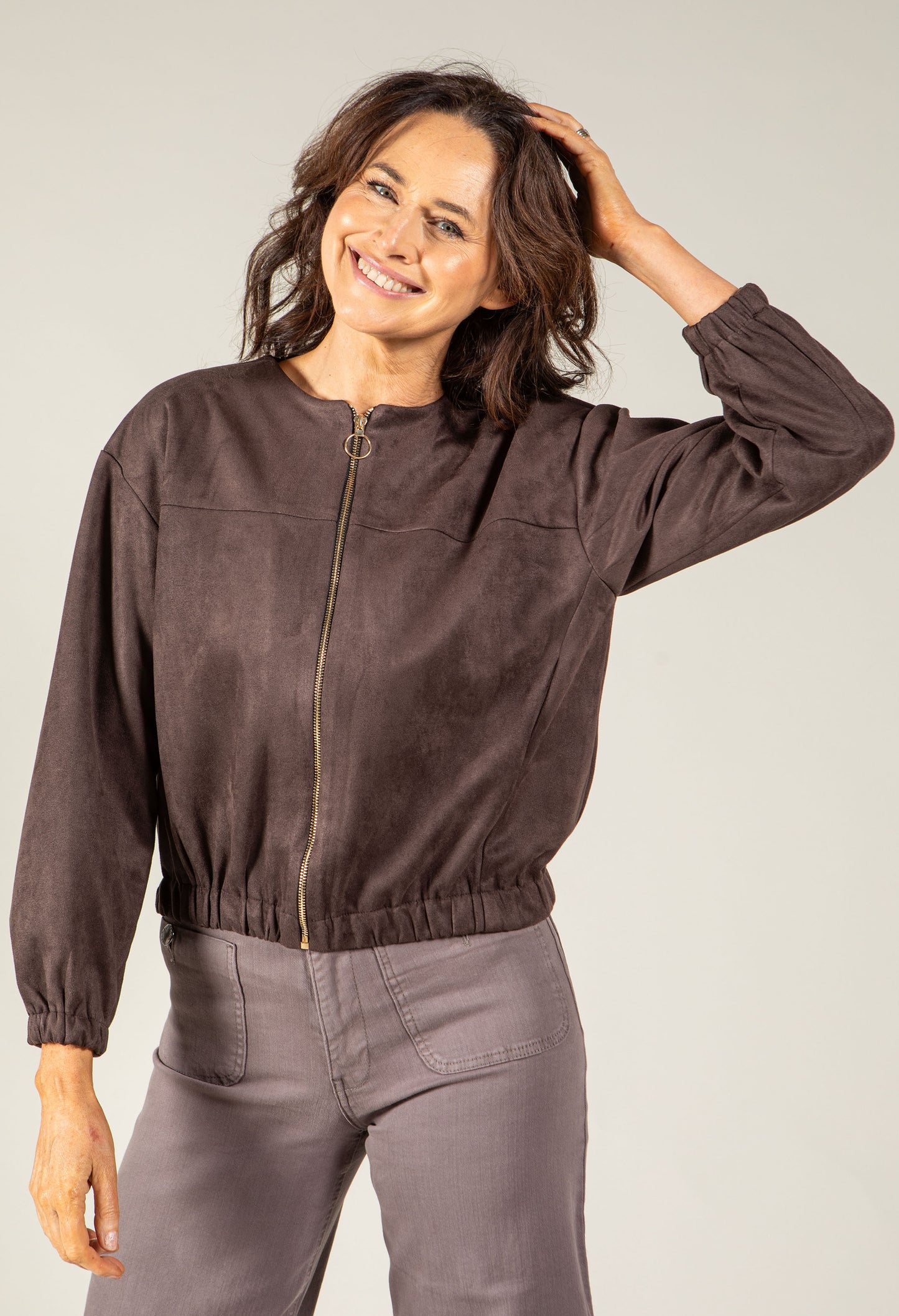 Faux Suede Bomber Jacket