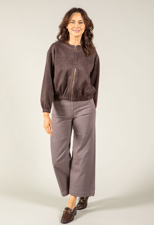 Faux Suede Bomber Jacket