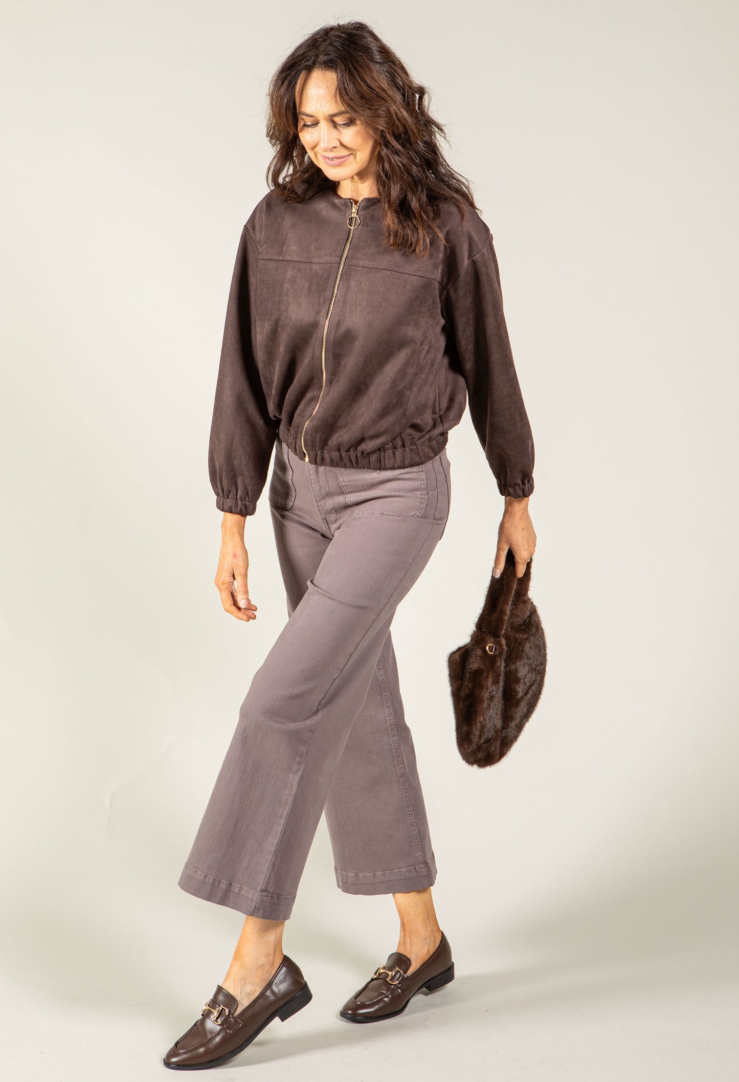 Faux Suede Bomber Jacket