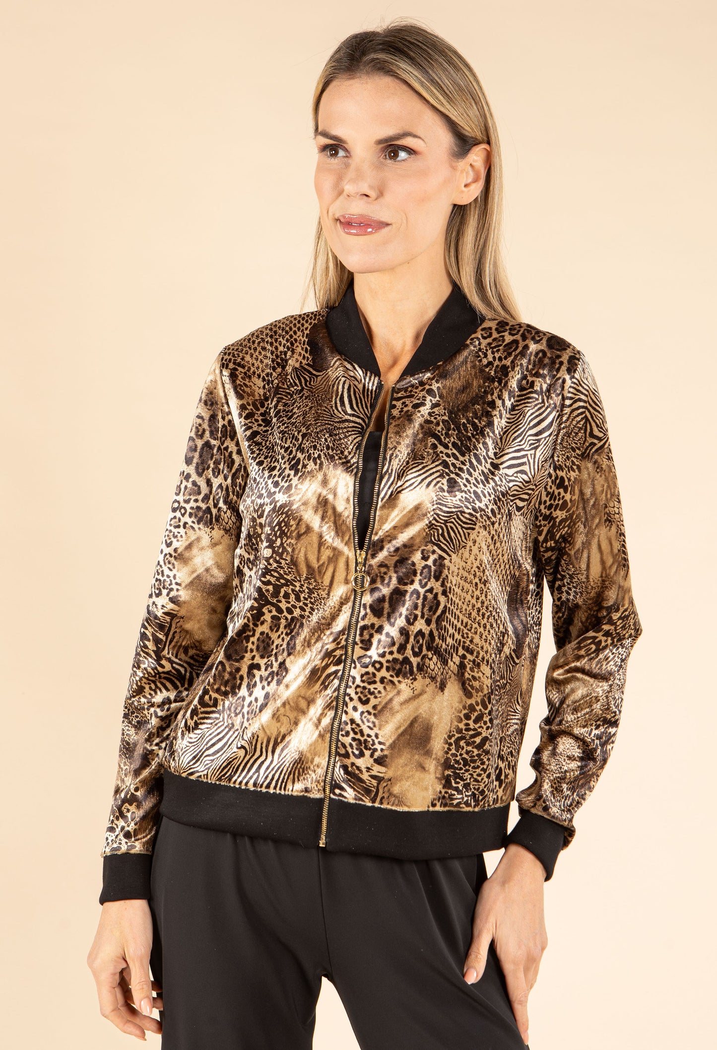 Animal Print Velvet Bomber Jacket