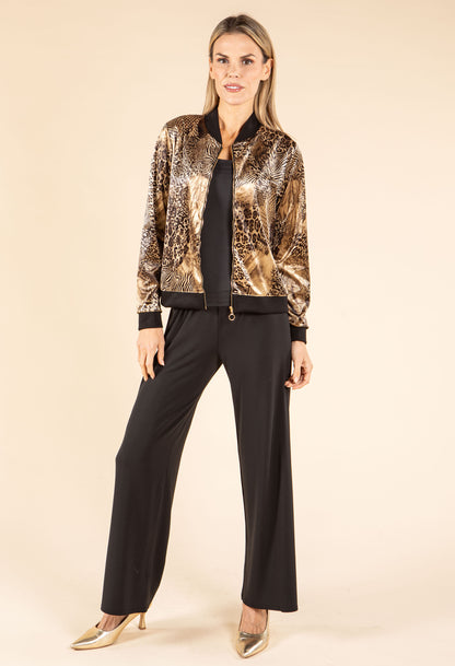 Animal Print Velvet Bomber Jacket