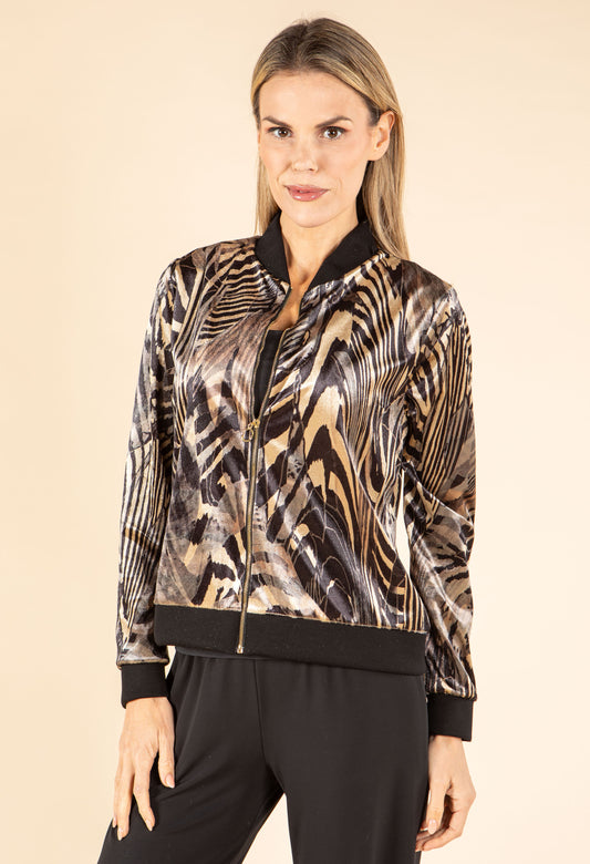 Zebra Velvet Bomber Jacket