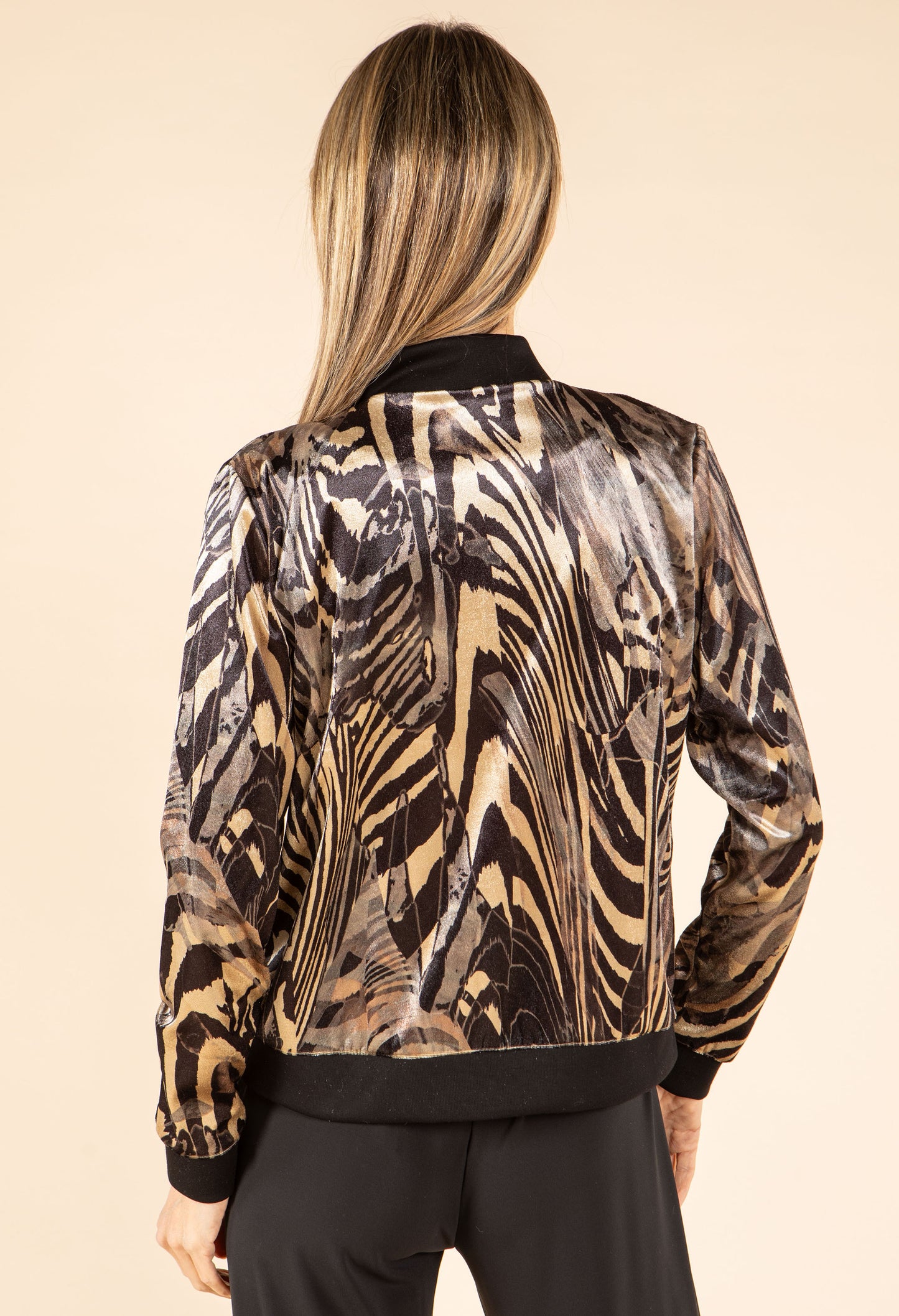 Zebra Velvet Bomber Jacket