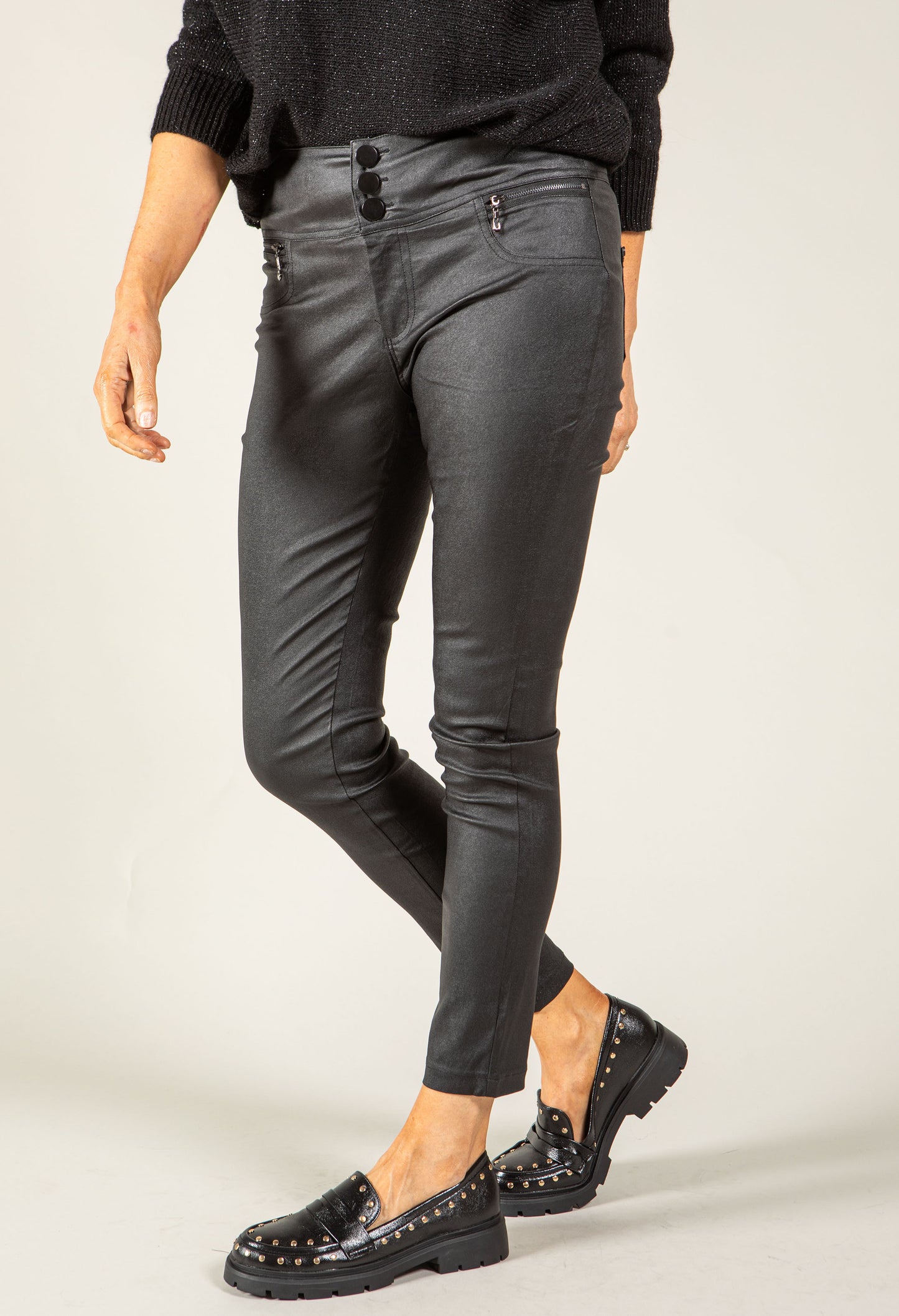 High Waisted Coated Trousers