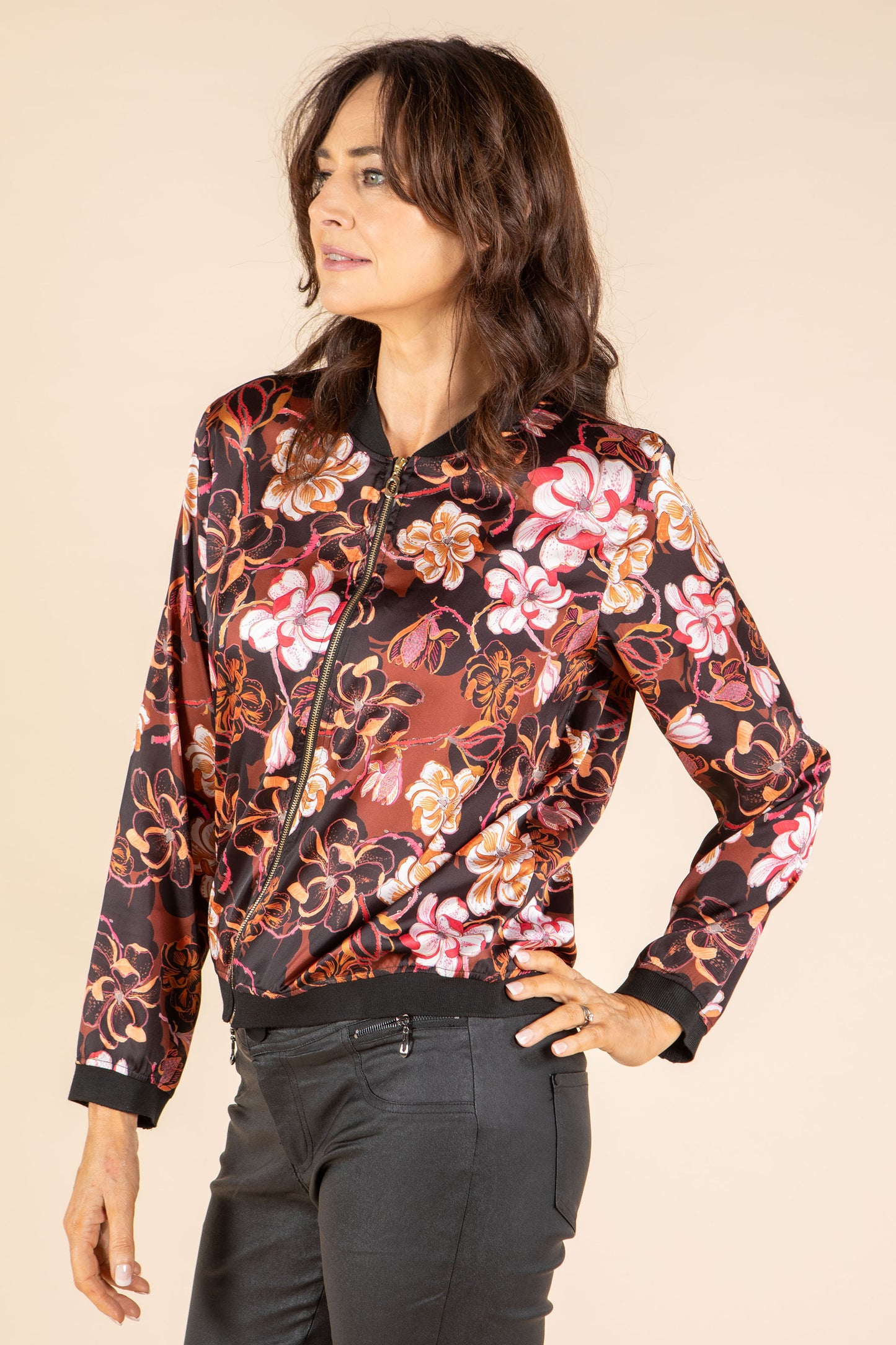 Satin Touch Floral Bomber Jacket