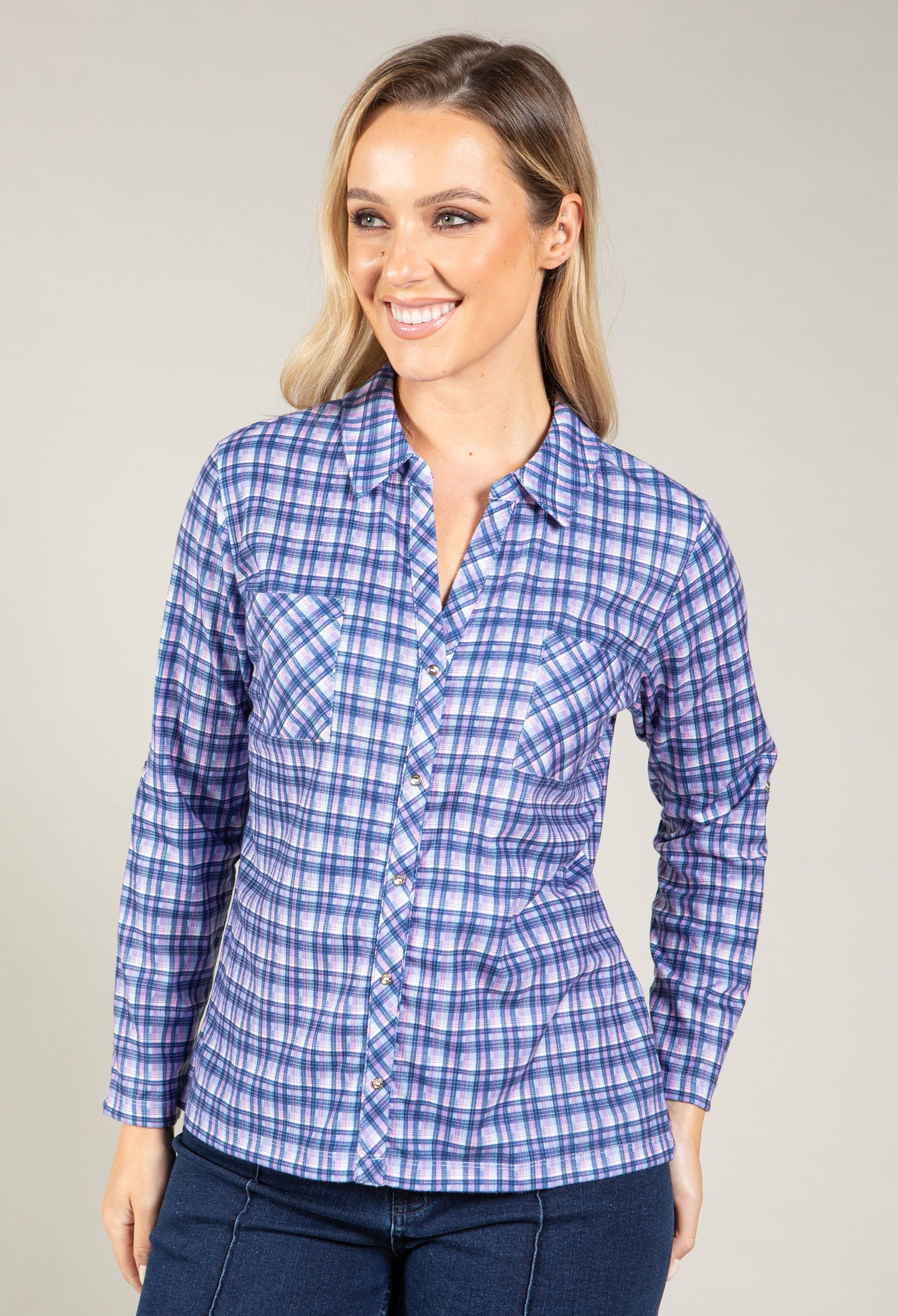 Soft Check Print Blouse