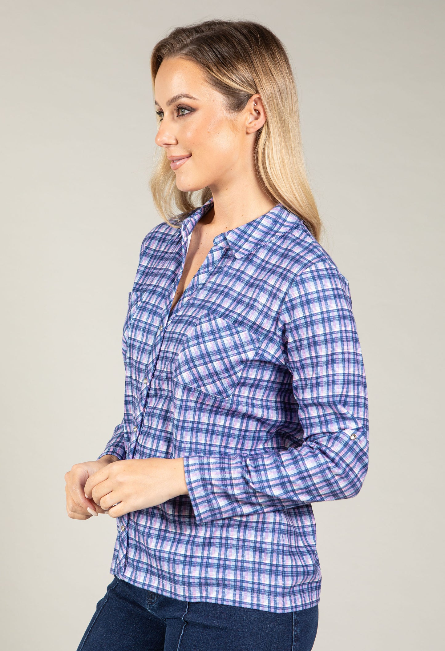 Soft Check Print Blouse