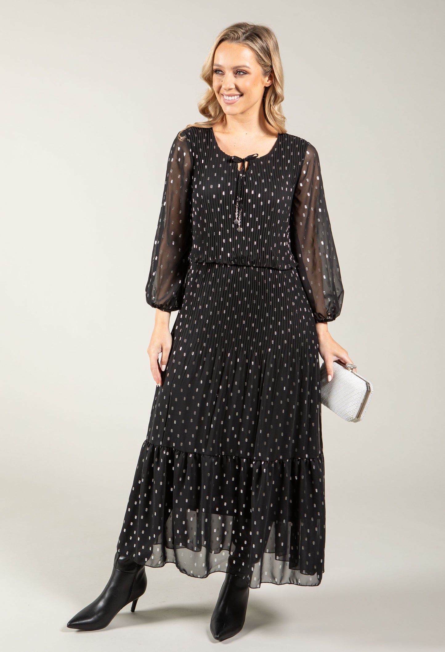Plisse Pleated Polka Dot Dress