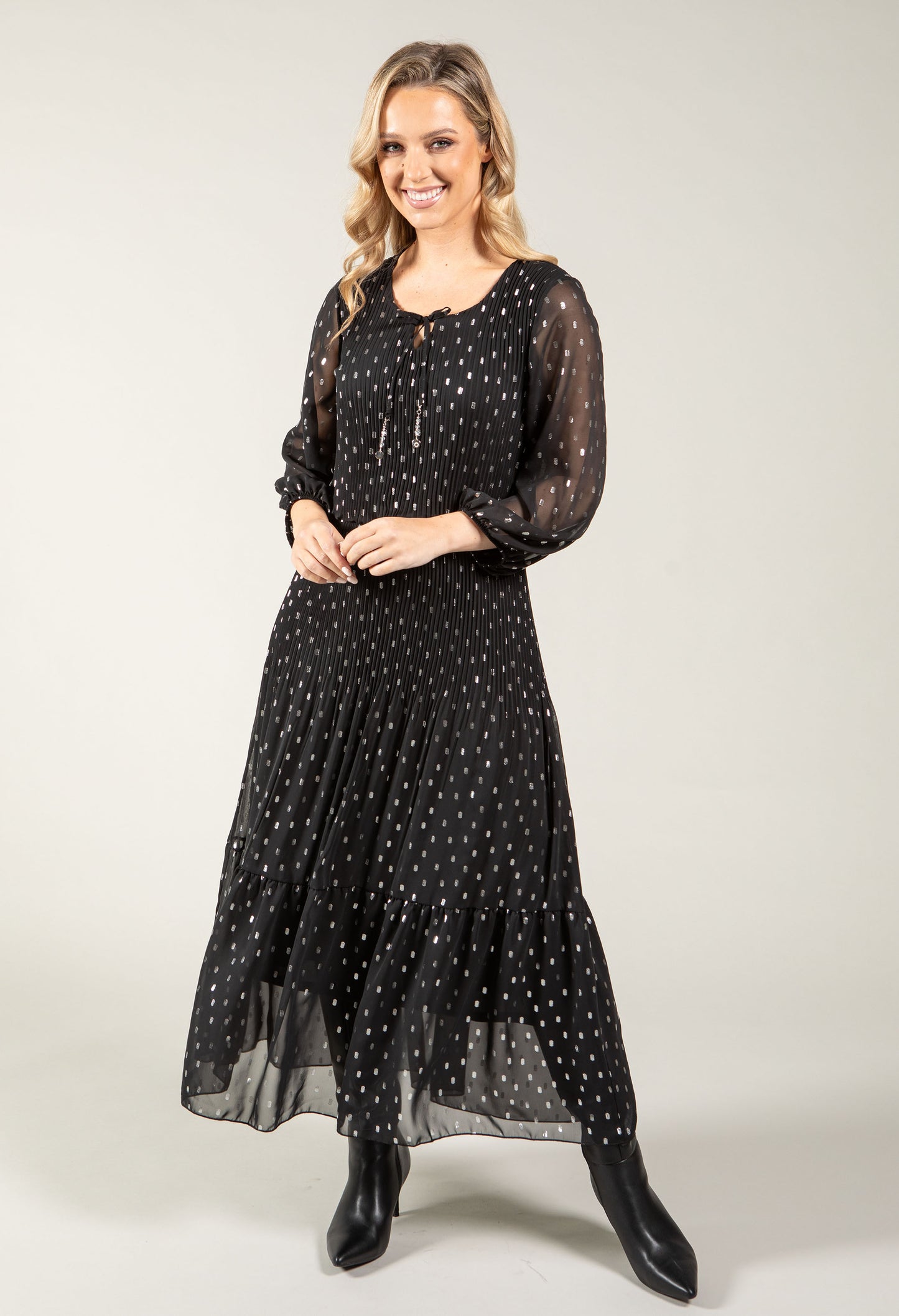 Plisse Pleated Polka Dot Dress