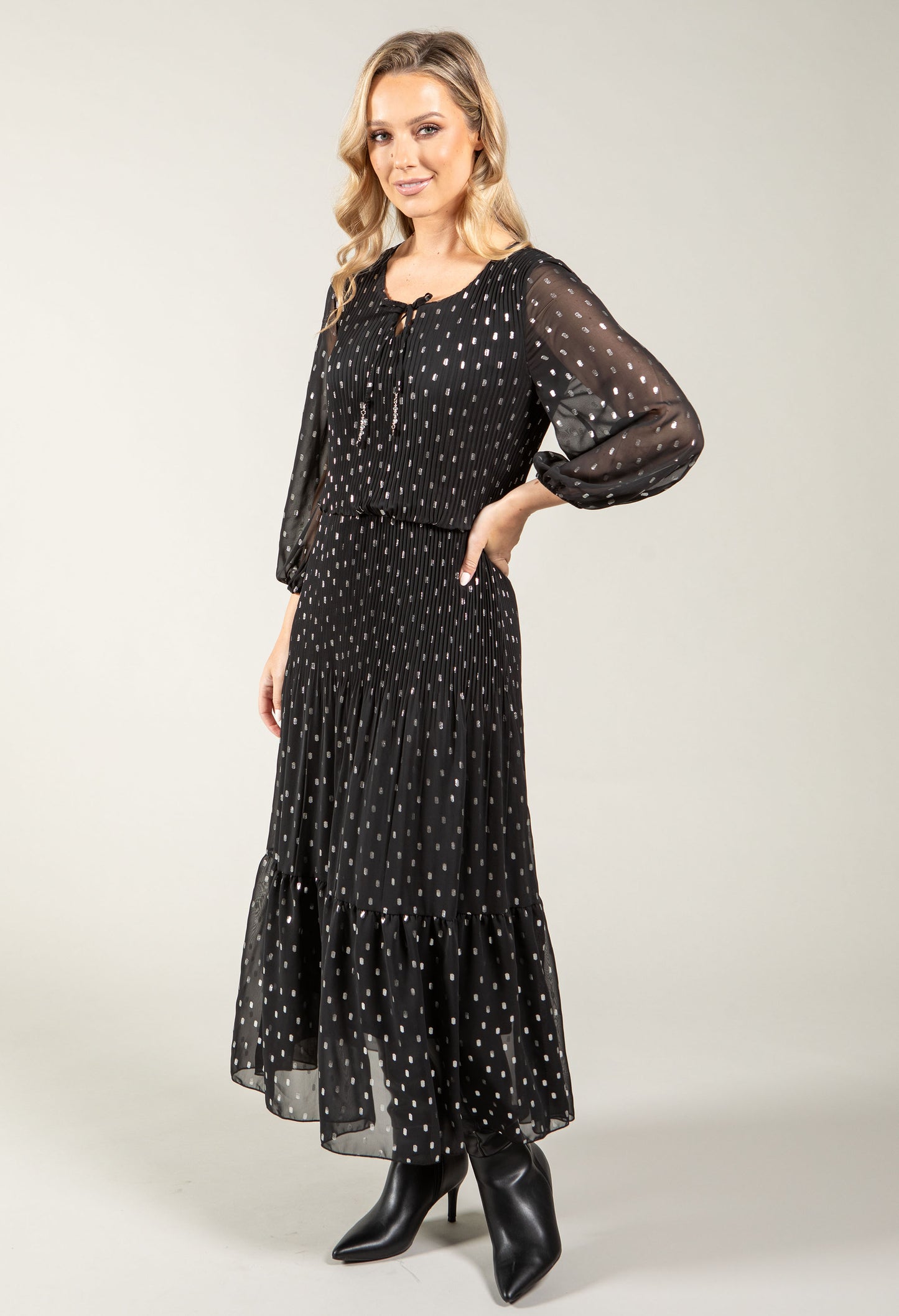 Plisse Pleated Polka Dot Dress
