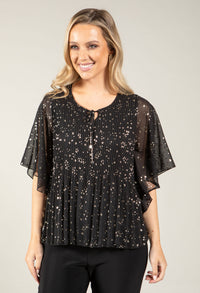 Plisse Pleat Angel Sleeve Blouse