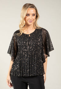 Plisse Pleat Angel Sleeve Blouse