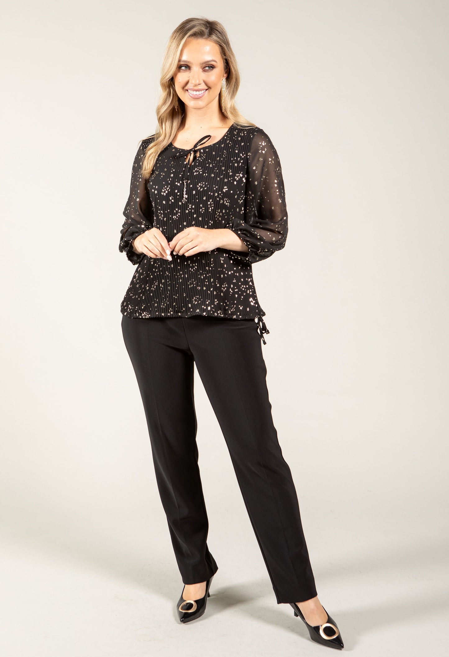 Plisse Pleated Floral Blouse