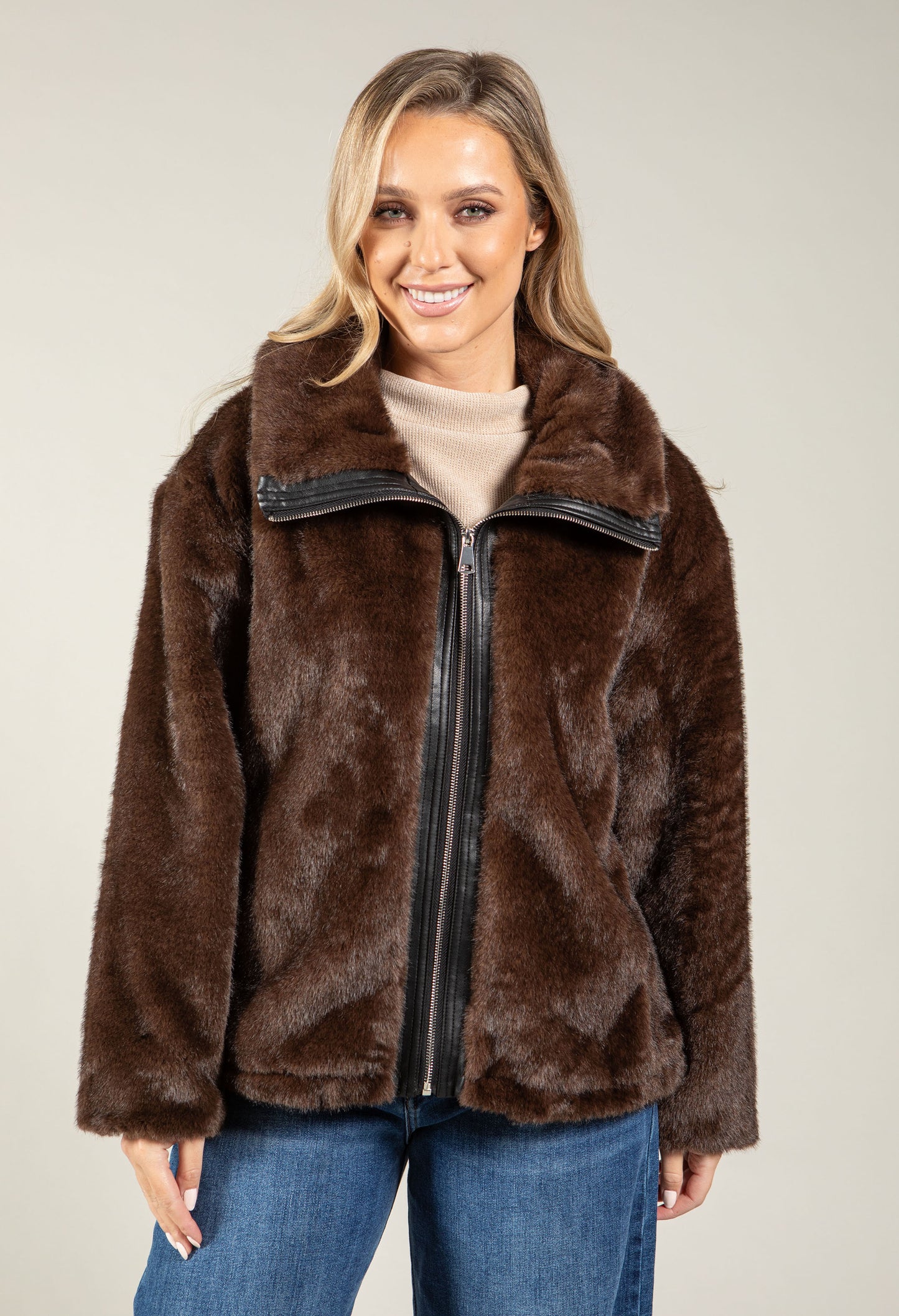 Faux Fur Zip-Up Jacket