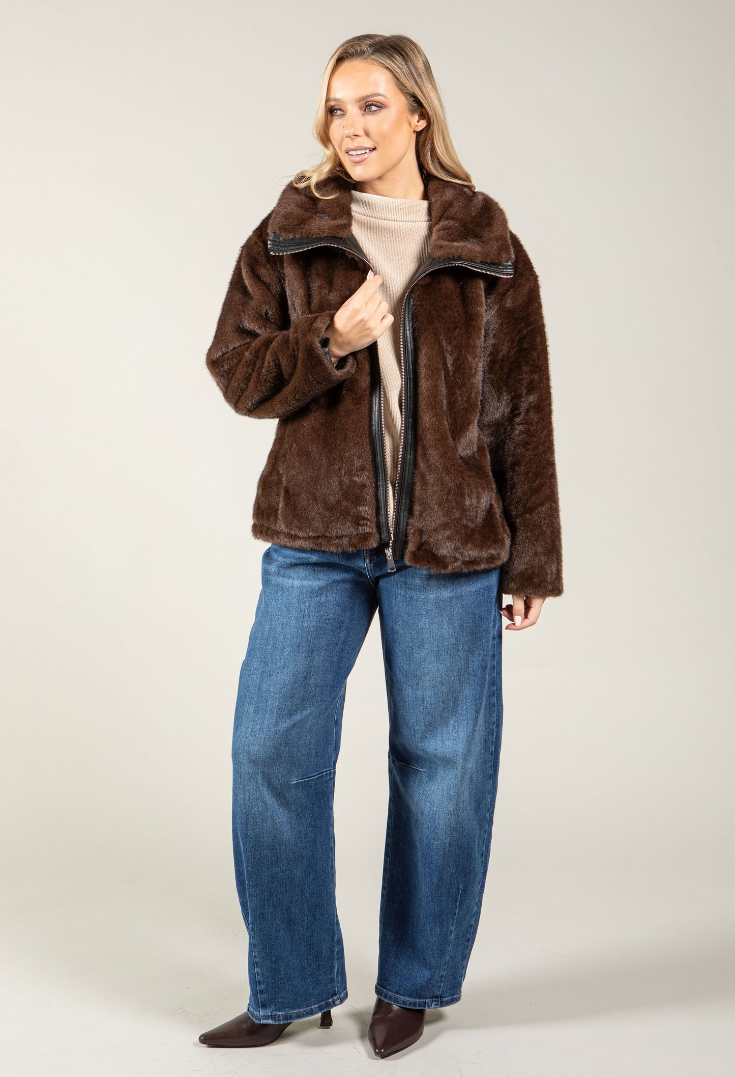 Faux Fur Zip-Up Jacket