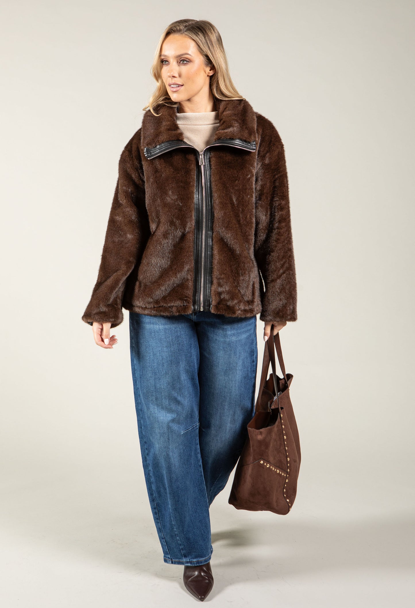 Faux Fur Zip-Up Jacket