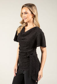 Cowl Neck Side Knot Metallic Top