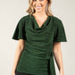 Cowl Neck Side Knot Metallic Top