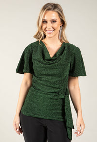 Cowl Neck Side Knot Metallic Top