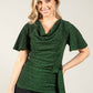 Cowl Neck Side Knot Metallic Top