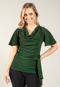 Cowl Neck Side Knot Metallic Top