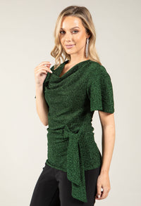 Cowl Neck Side Knot Metallic Top