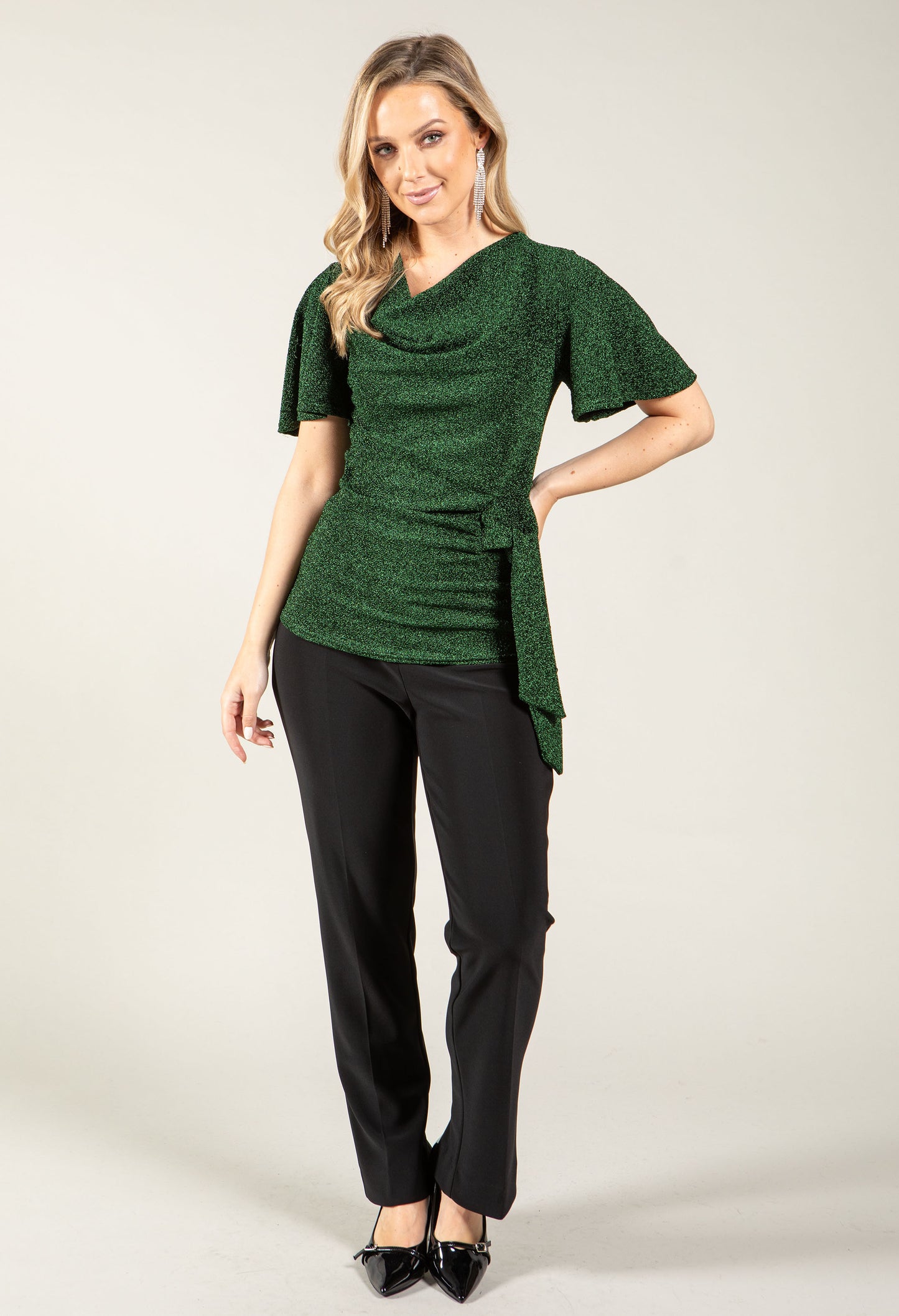 Cowl Neck Side Knot Metallic Top