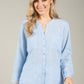 Front Pocket Linen Look Blouse