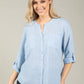 Front Pocket Linen Look Blouse