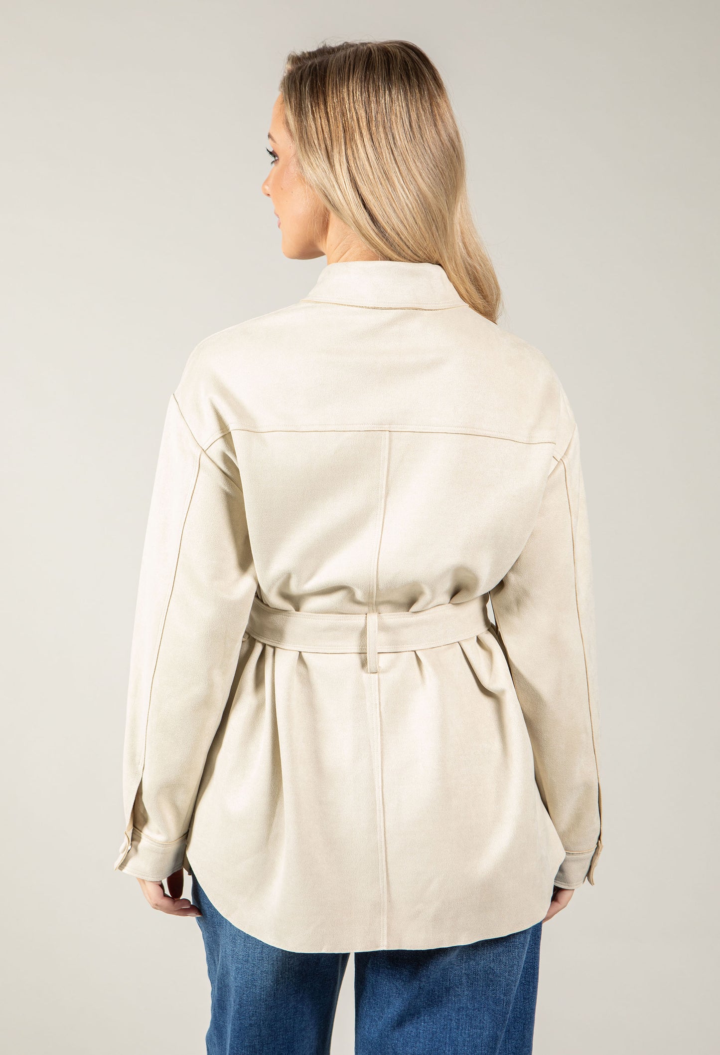 Faux Suede Belted Jacket