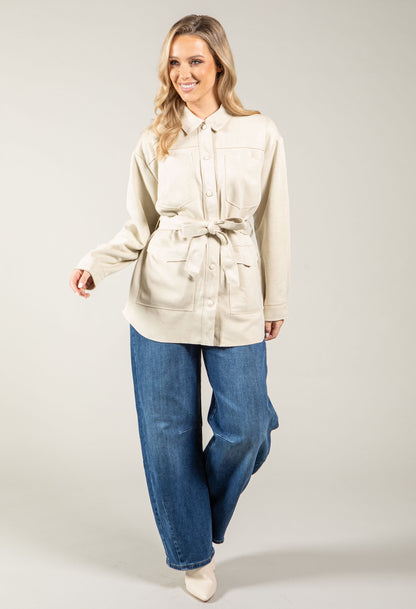 Faux Suede Belted Jacket