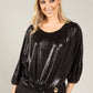 Metallic Front Tie Blouse