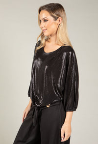 Metallic Front Tie Blouse