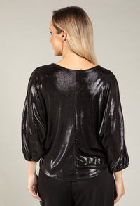 Metallic Front Tie Blouse