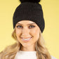 Ribbed Knit Pom Pom Beanie