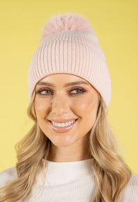 Ribbed Knit Pom Pom Beanie