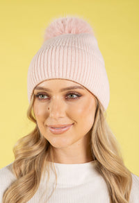 Ribbed Knit Pom Pom Beanie