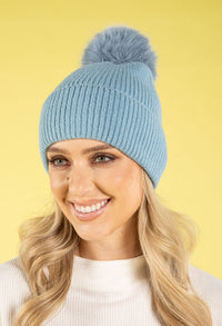Ribbed Knit Pom Pom Beanie