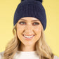 Ribbed Knit Pom Pom Beanie