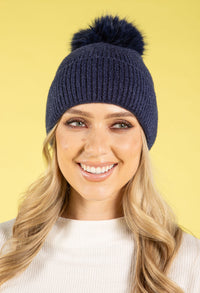 Ribbed Knit Pom Pom Beanie