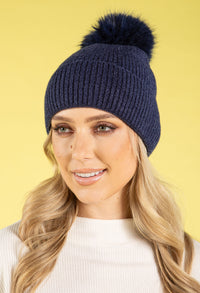 Ribbed Knit Pom Pom Beanie