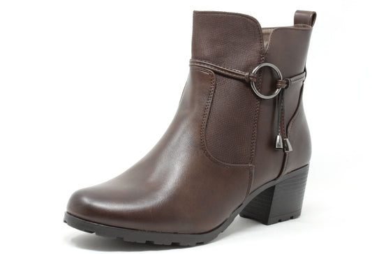 black ankle boot with ring detail on a white background