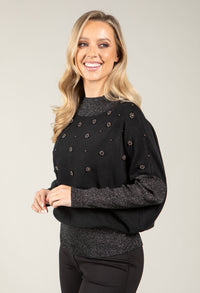 Beaded High Neck Knit Jumper
