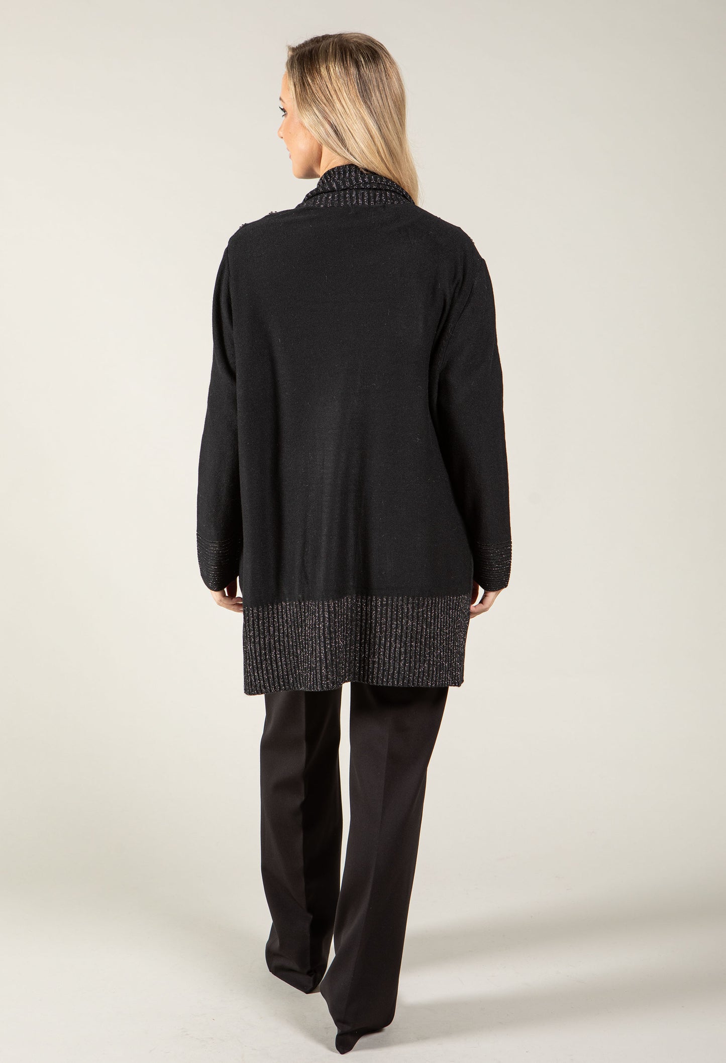 Open Front Beaded Knit Cardigan