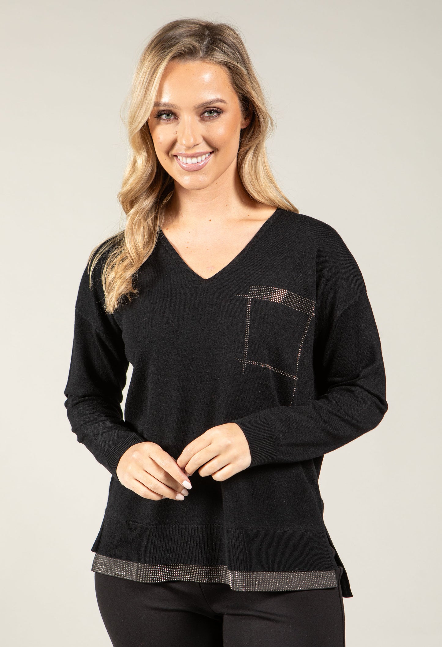 Diamante V-Neck Knit Jumper